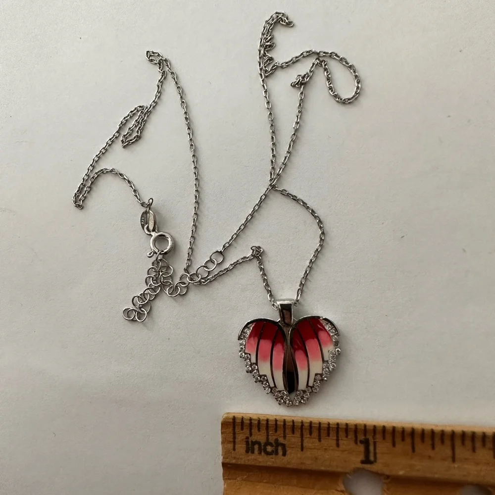 925 Silver double heart initial name cz pink handmade enamel necklace